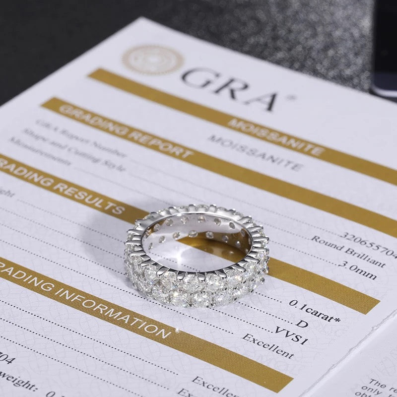 Bague en argent à double rangée de diamants Moissanite de 6 mm