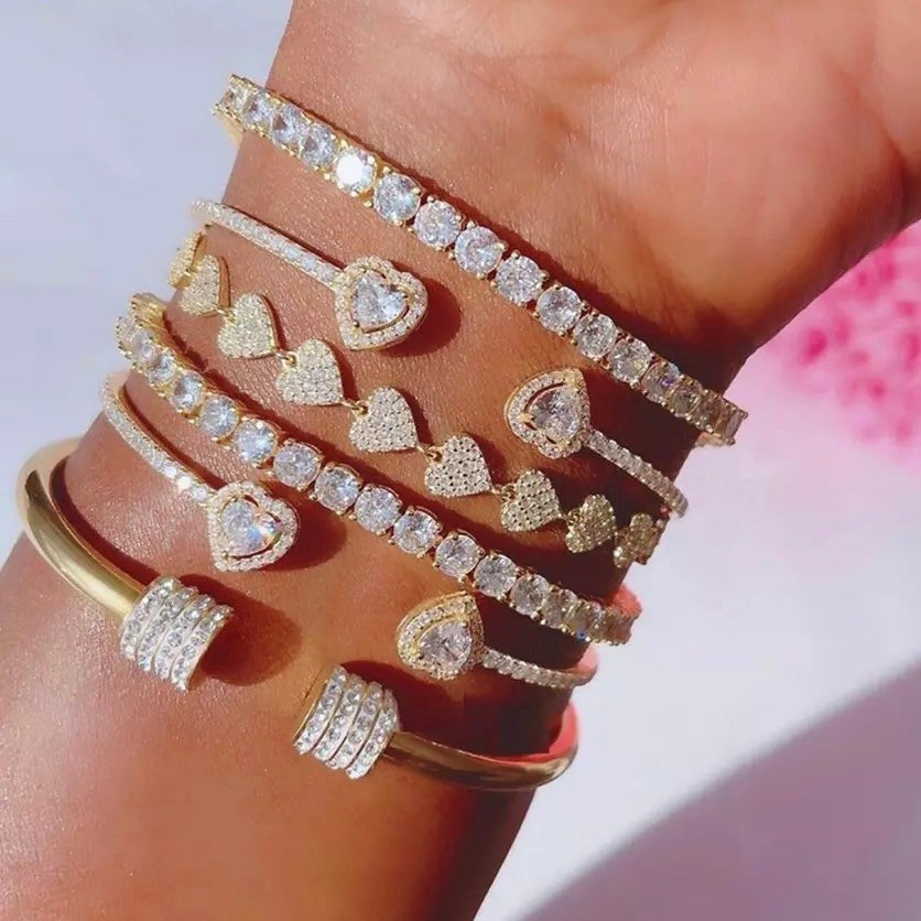 Jonc Plaqué Or Deux Coeurs Scintillants