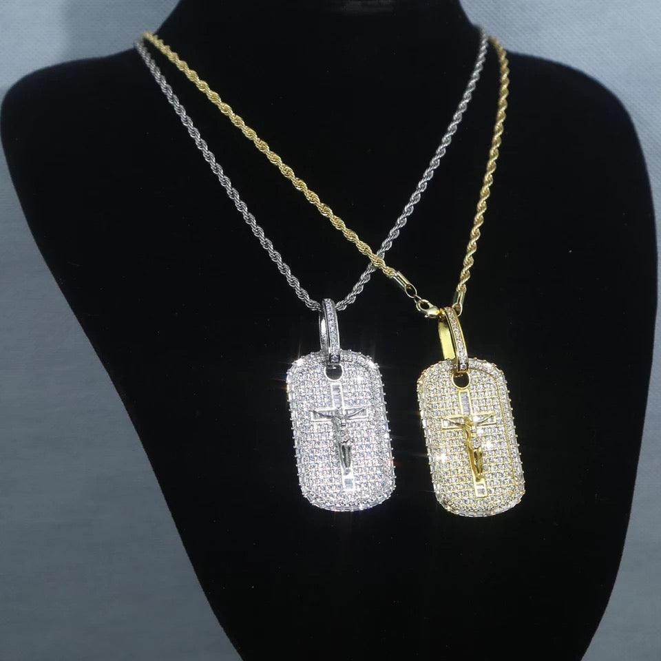 Gold Plated Dog Tag Cross Pendant