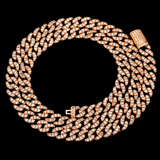 Diamond iced out 6mm rose gold Miami Cuban chain with full diamond setting