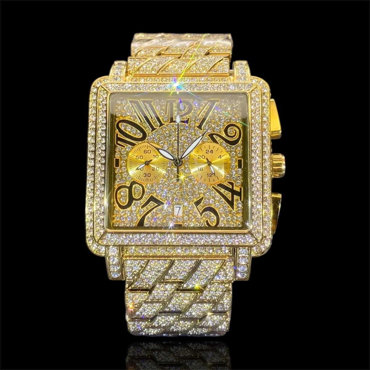Royal Frost 45mm – Fully Iced Gold-Plated Square Watch
