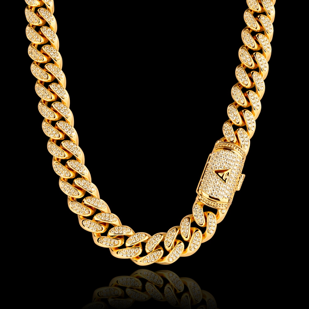 12mm iced Miami Cuban chain with engraved letter clasp and simulated diamonds