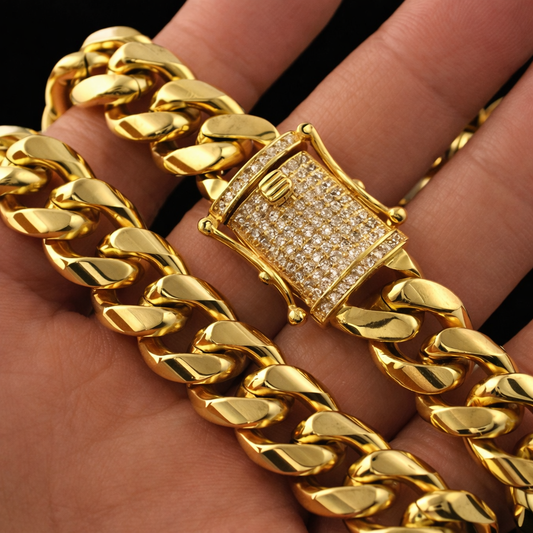 gold diamond iced out 12mm miami cuban chain bracelet iced lock design