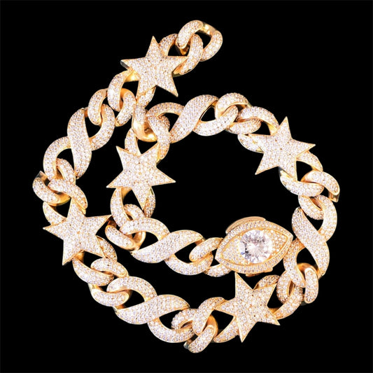 gold diamond iced out Miami Cuban star link chain necklace