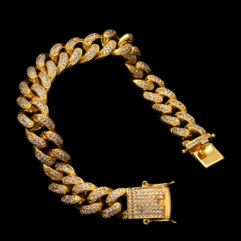 12mm Gold Plated Iced Out Miami Cuban Bracelet