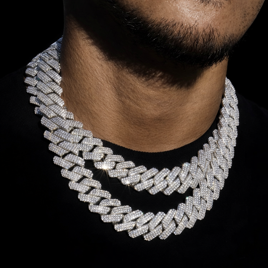 19mm white gold diamond iced out miami cuban chain with s-link design