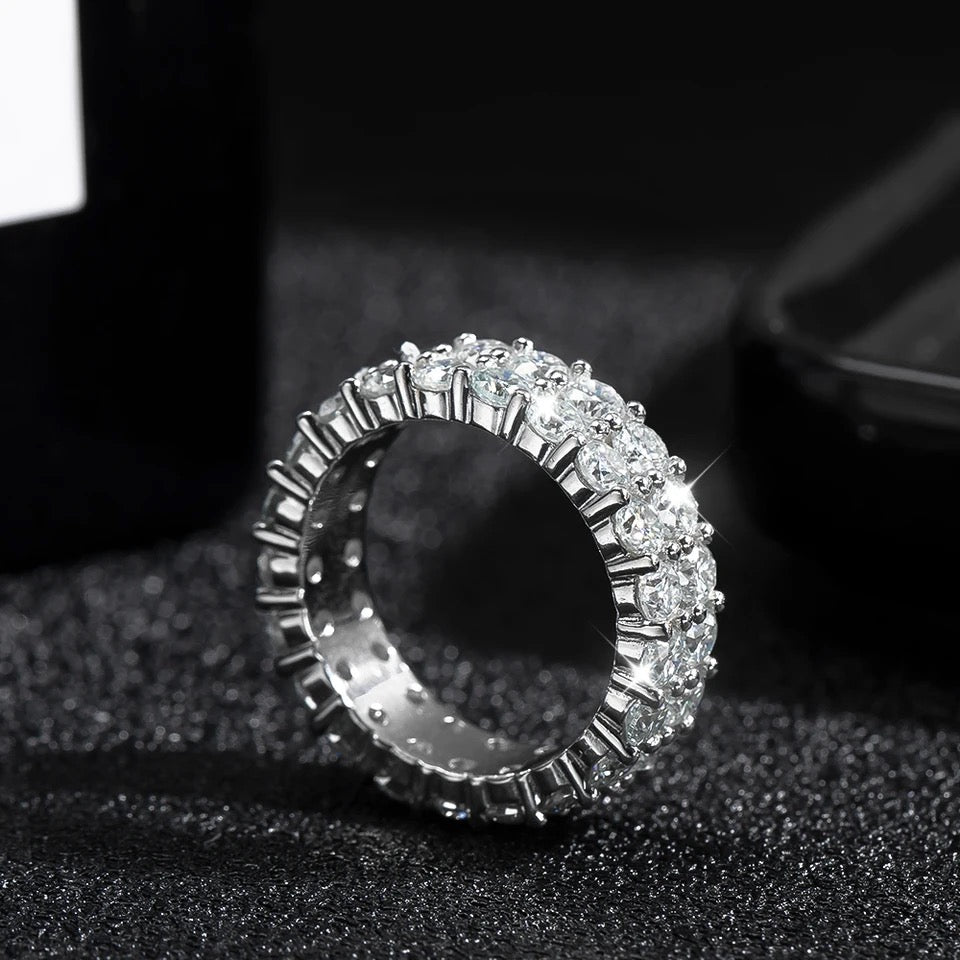 Bague en argent à double rangée de diamants Moissanite de 6 mm