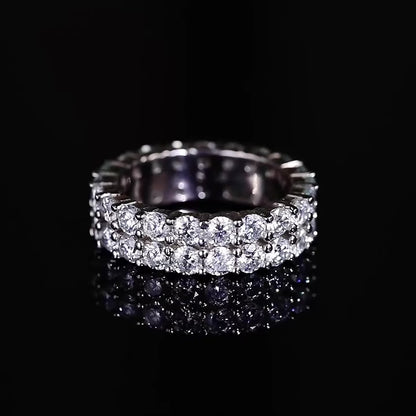6mm Zilveren Dubbele Rij Moissanite Diamanten Ring