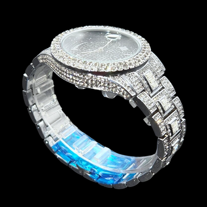 Diamanten Day-Date Horloge met Zwarte Wijzerplaat