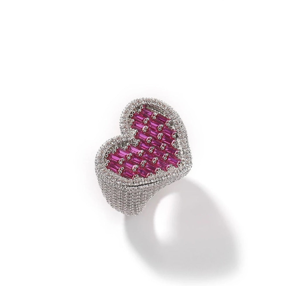 Paarse Baguette Diamanten Hart Ring