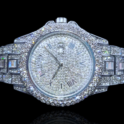 Fully Iced Out Roman GMT Master Baguette watch