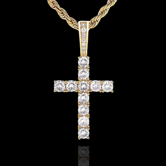 Gold Plated Diamond Tennis Cross Pendant
